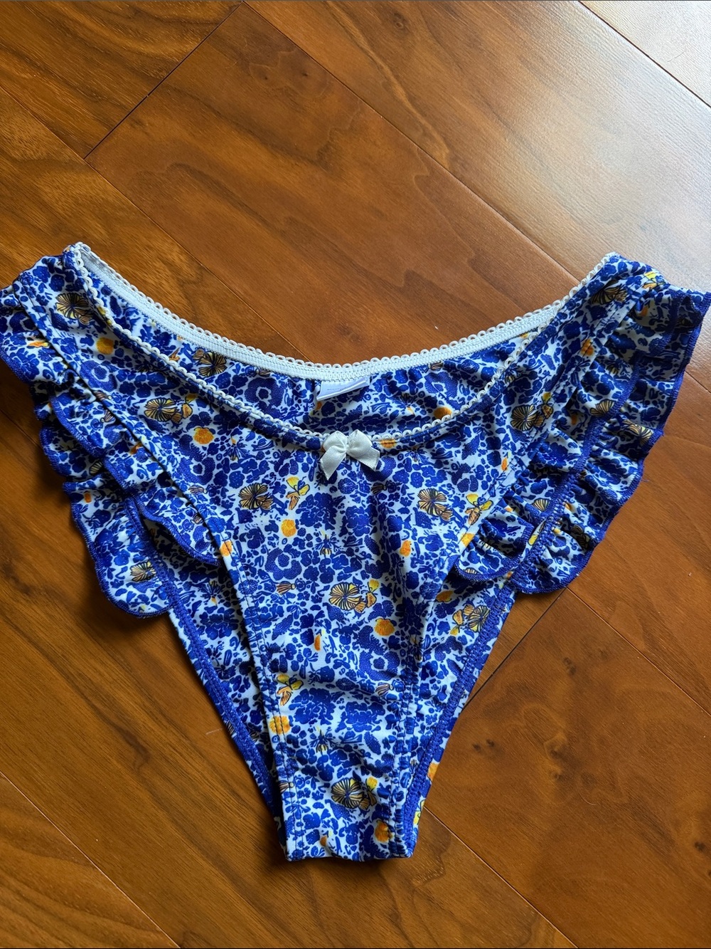 Strawberry Milk Mob Blue Floral Bikini Bottoms with White Bow